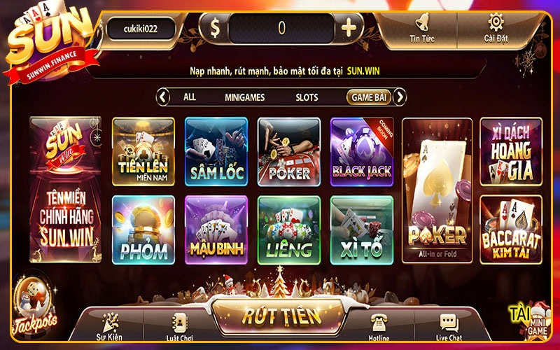 Một số trò chơi hiện có tại sảnh game